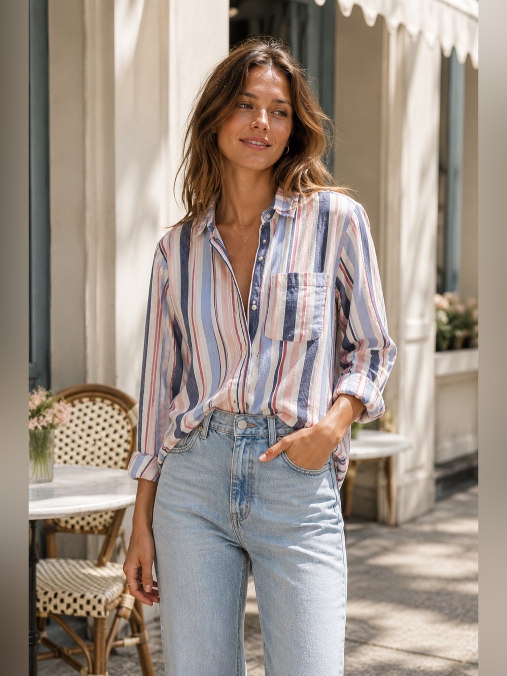 Maeve Anthropologie Multicolor Striped Button Down Shirt Size Medium